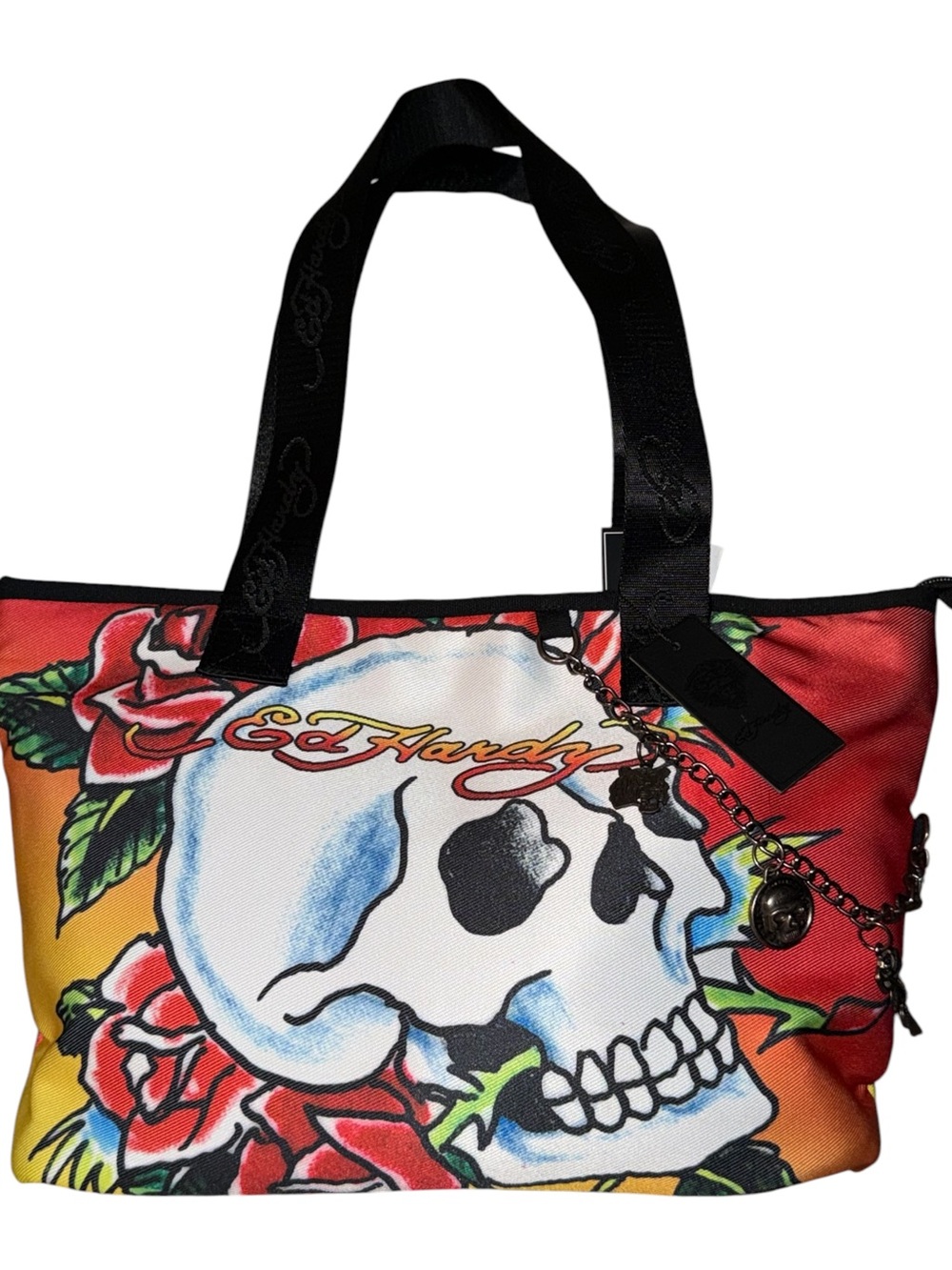 Ed Hardy Multicolor Skull & Rose Print Tote - NWT